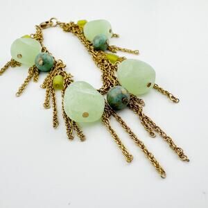 Vintage Boho Gold Chain Bracelet with Green Aventurine & Turquoise‎ Beads